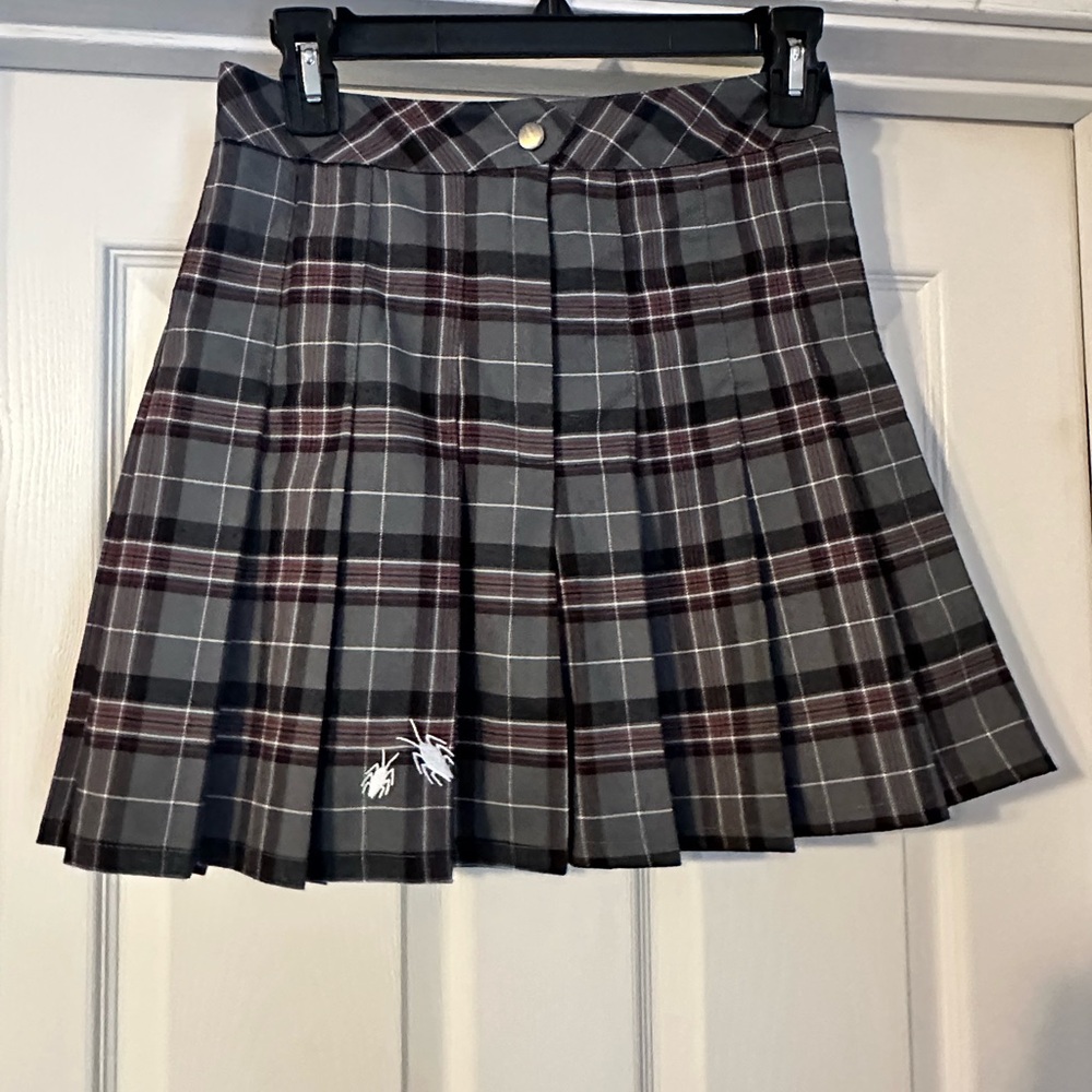 Beetlejuice Astrid Gray Plaid Skirt Uniform Size XXS Skort Pleated Women